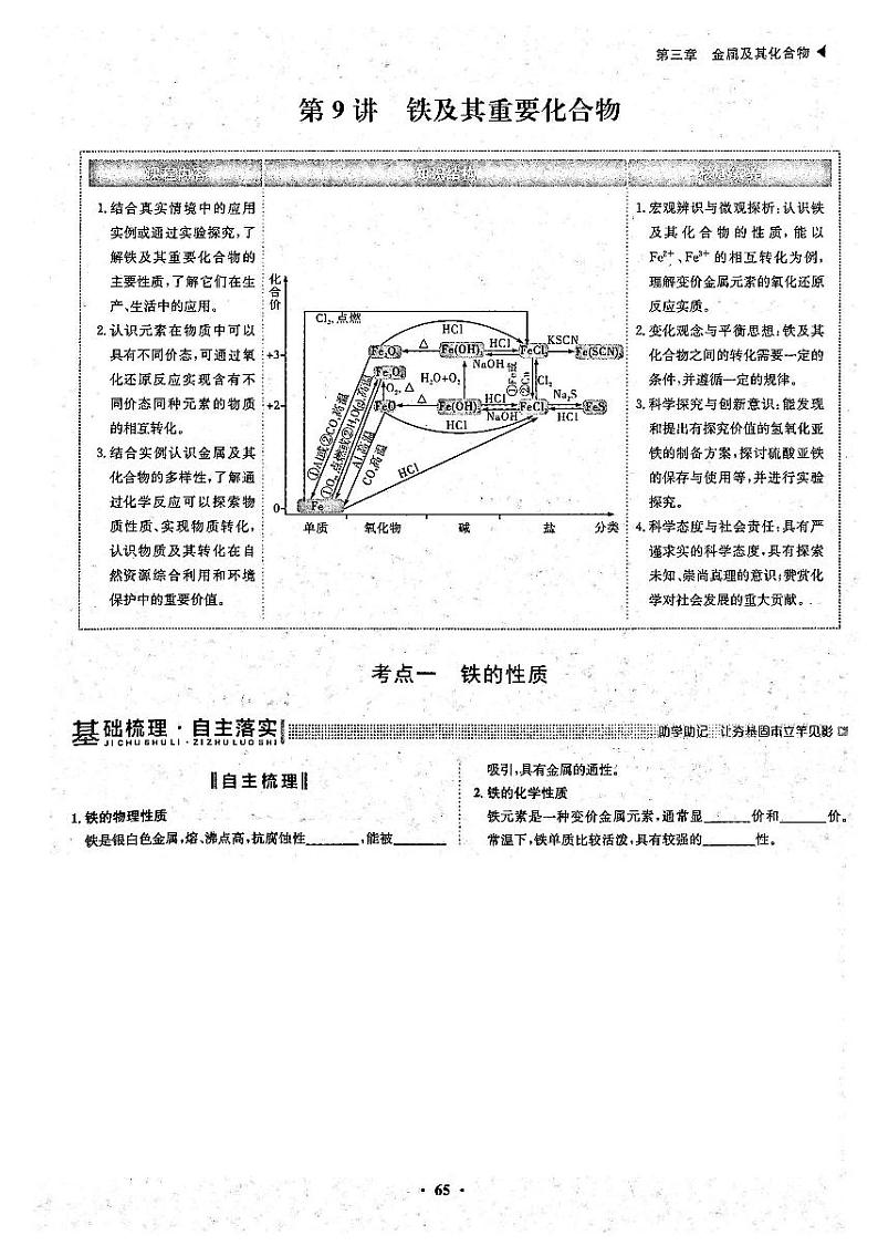 高考化学一轮复习第3章金属及其化合物第9讲铁及其重要化合物考点1铁的性质试题PDF版第1页