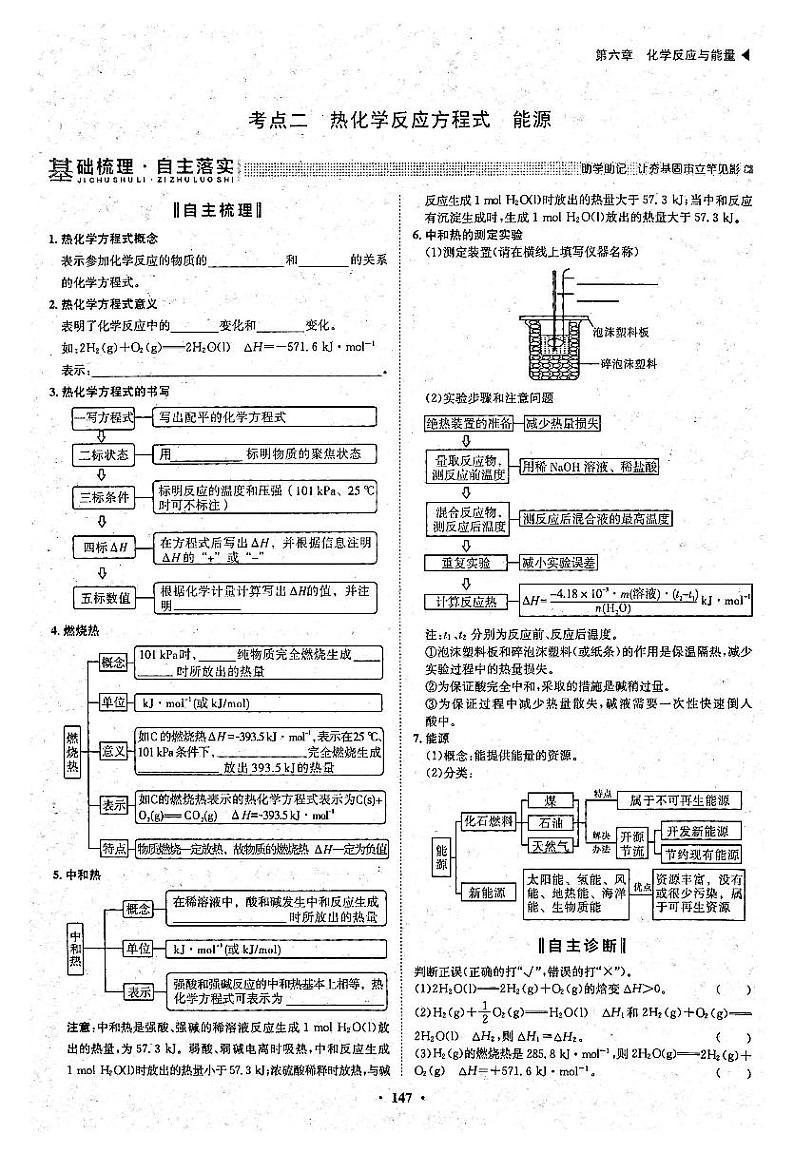 高考化学一轮复习第6章化学反应与能量第18讲化学能与热能考点2热化学反应方程式能源试题PDF版第1页