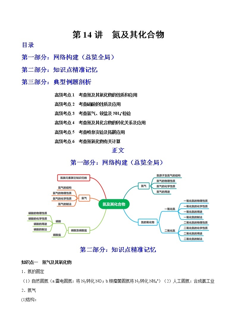 【备战2023高考】化学总复习——第14讲《氮及其化合物》讲义01