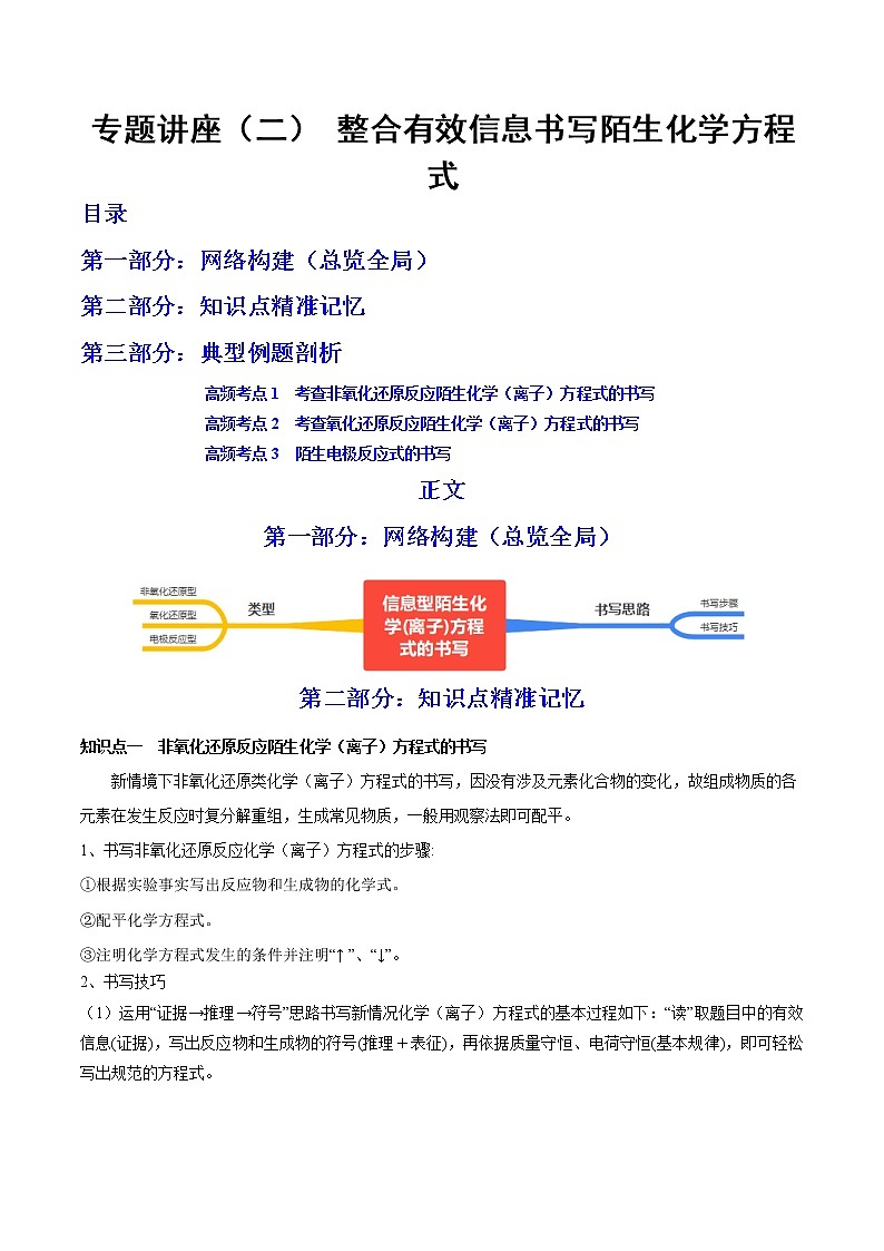 【备战2023高考】化学总复习——专题讲座（二）《整合有效信息书写陌生化学方程式》讲义01