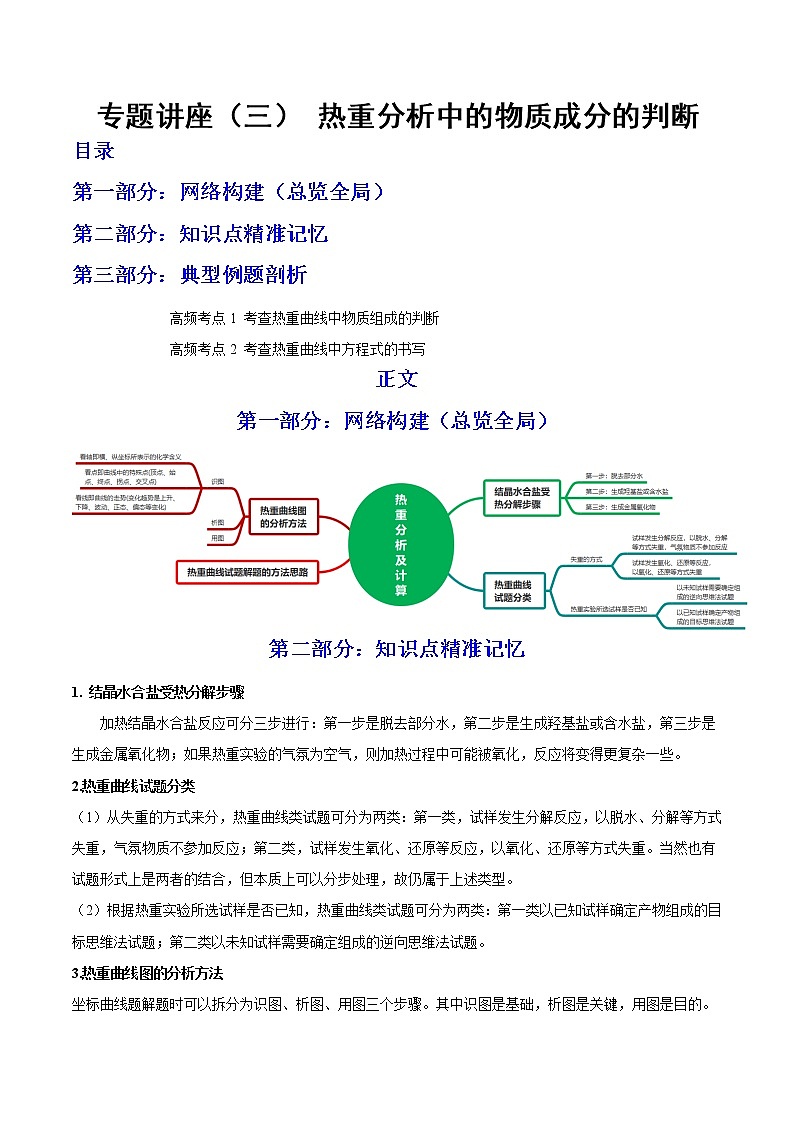 【备战2023高考】化学总复习——专题讲座（三）《热重分析中的物质成分的判断》讲义01