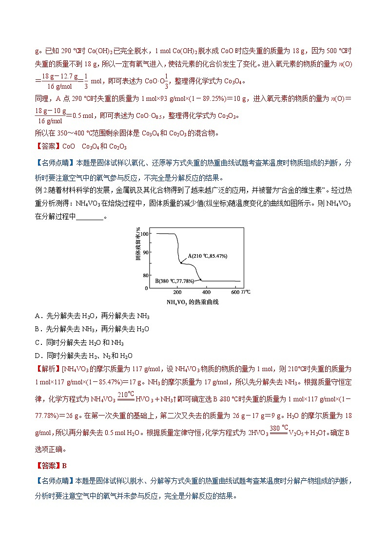 【备战2023高考】化学总复习——专题讲座（三）《热重分析中的物质成分的判断》讲义03