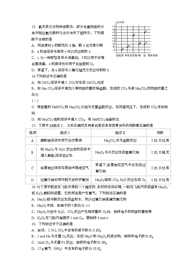 甘肃省兰州第一中学2022-2023学年高一化学上学期期中考试试题（Word版附答案）03