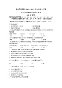 江苏省南京师范大学附属中学2022-2023学年高一化学上学期期中试卷（Word版附答案）