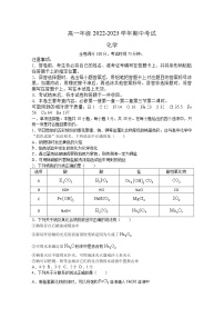 湖南省名校联盟2022-2023学年高一化学上学期期中考试试卷（Word版附解析）