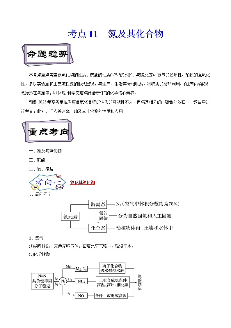高考化学考点全复习——考点11《氮及其化合物》精选题（原卷版）第1页