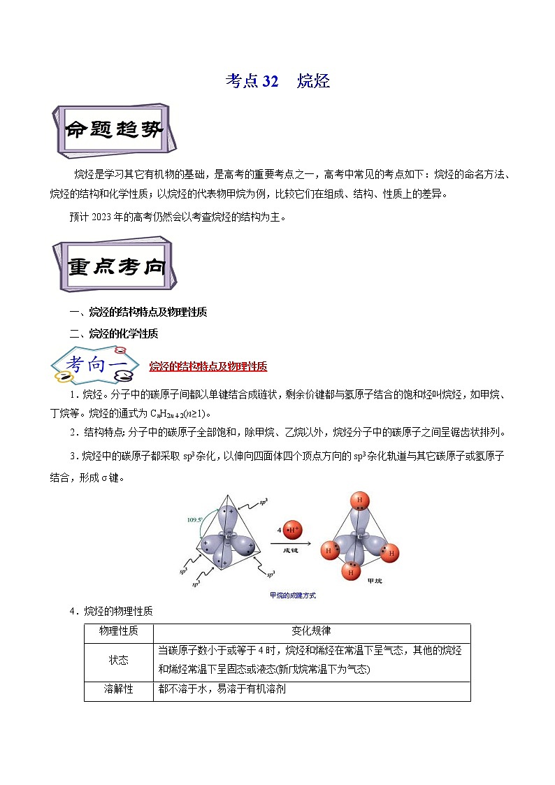高考化学考点全复习——考点32《烷烃》精选题（含解析）（全国通用）01
