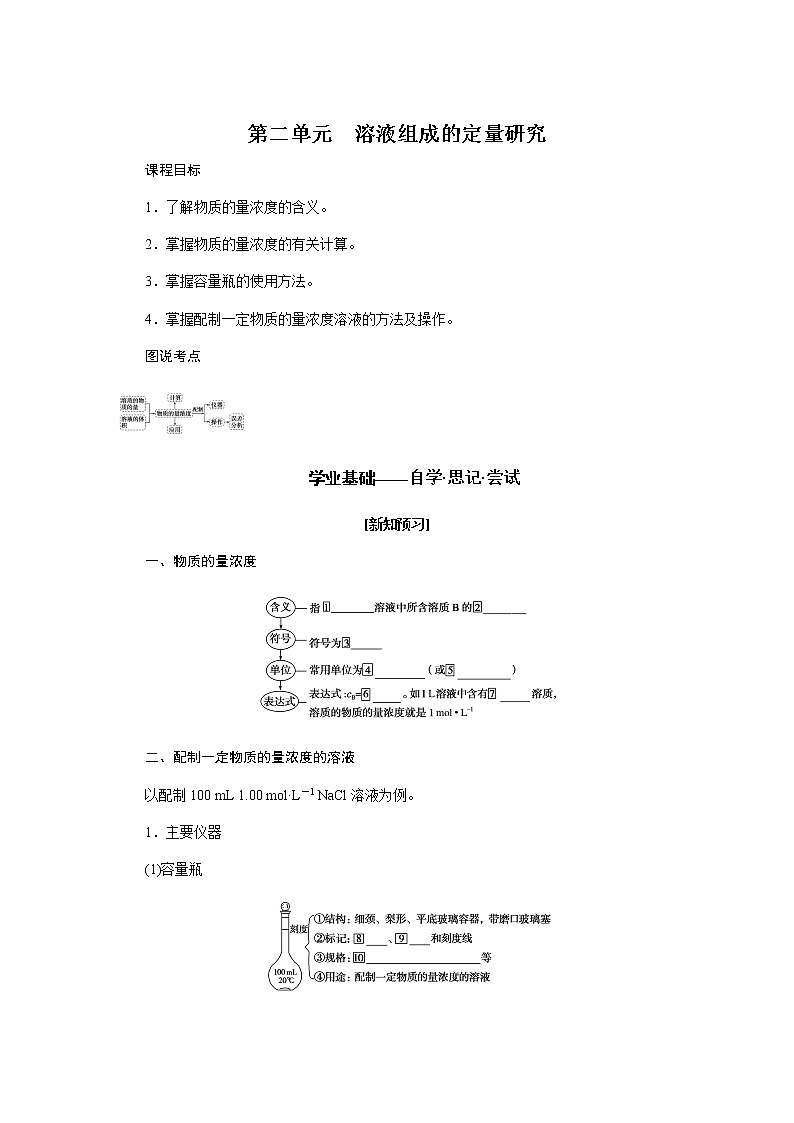 苏教版高中化学必修第一册2.2溶液组成的定量研究导学案01
