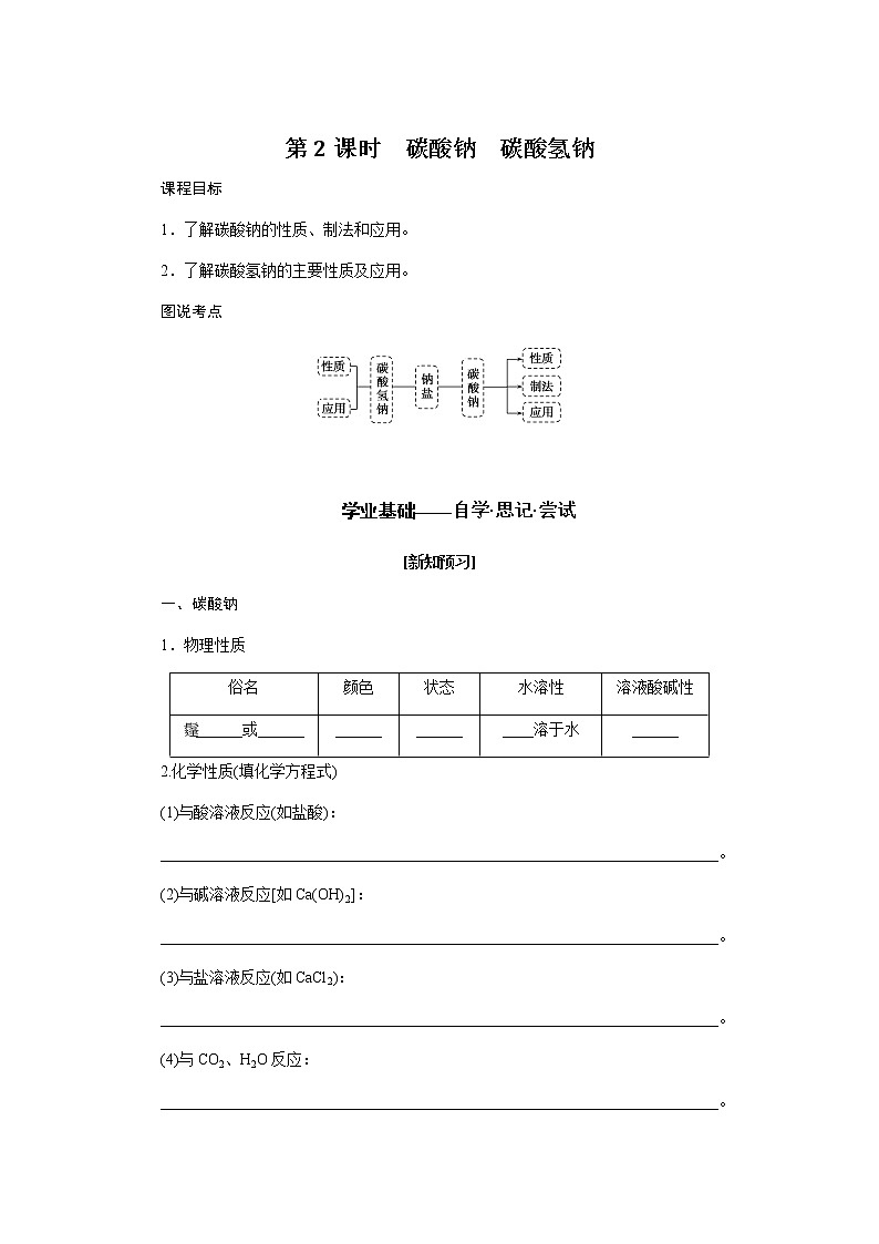 苏教版高中化学必修第一册3.2.2碳酸钠　碳酸氢钠导学案第1页
