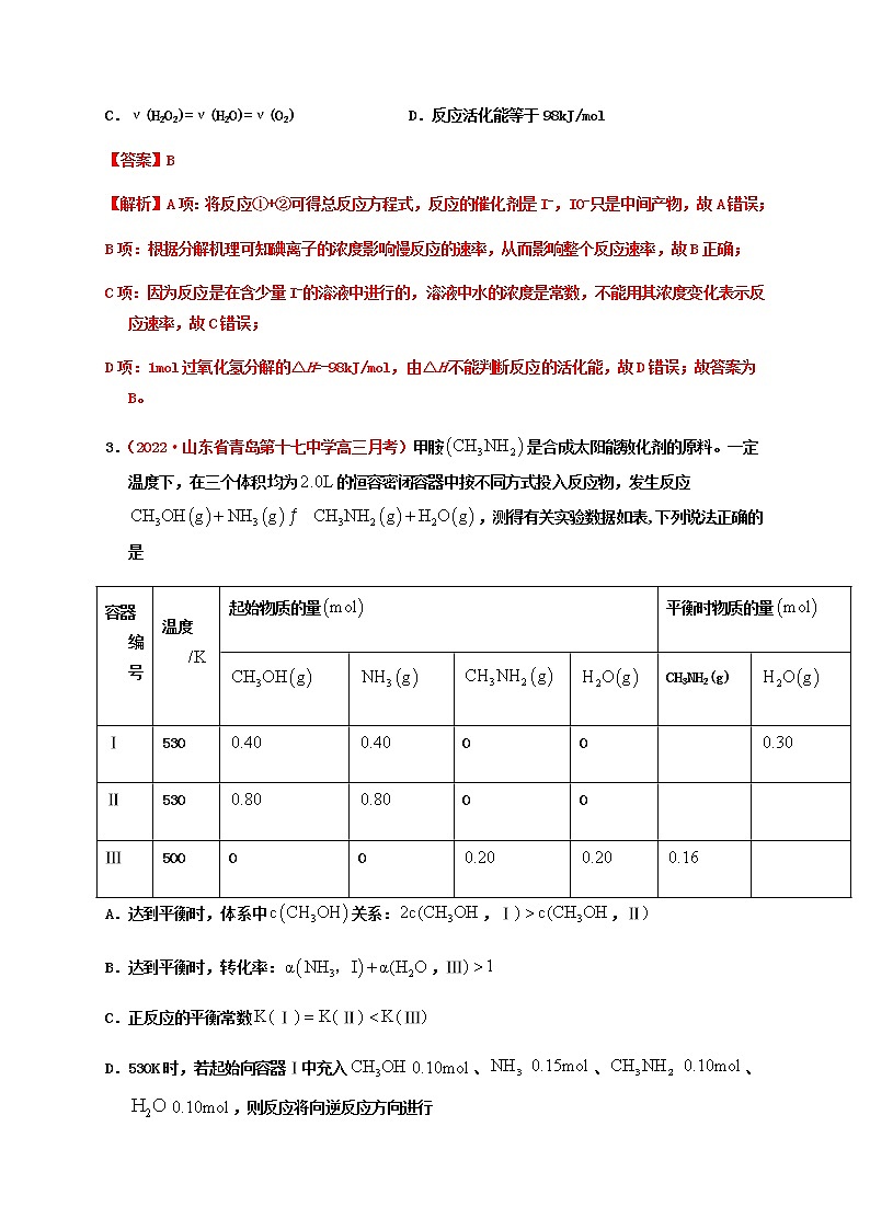 第六章　化学反应速率和化学平衡章末检测（实战演练）-【高考引领教学】高考化学一轮针对性复习方案（全国通用）（解析版）第2页