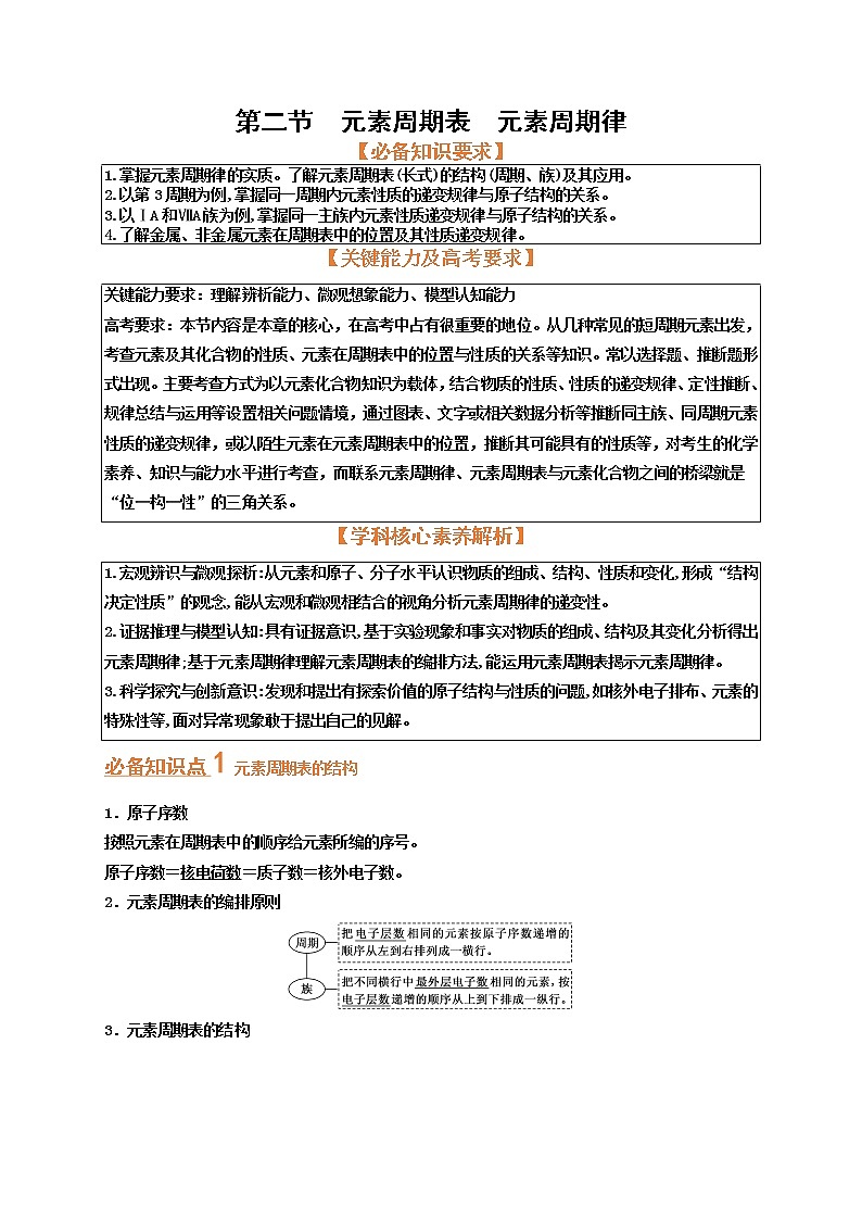 第二节元素周期表元素周期律（考点考法剖析）-【高考引领教学】高考化学一轮针对性复习方案（全国通用）（原卷版）第1页