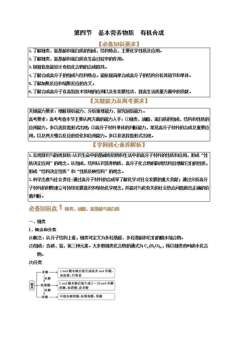 第四节基本营养物质、有机合成（考点考法剖析）-【高考引领教学】高考化学一轮针对性复习方案（全国通用）（原卷版）第1页