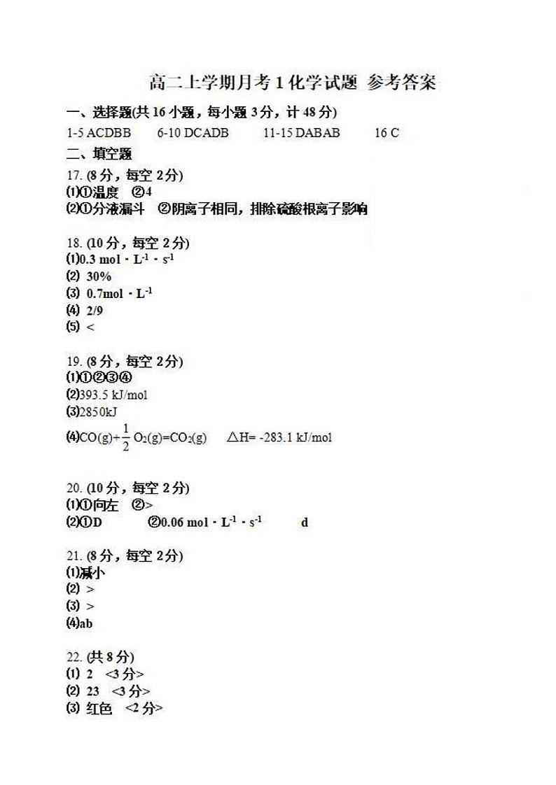 2023商洛洛南中学高二上学期10月月考化学试题PDF版含答案01