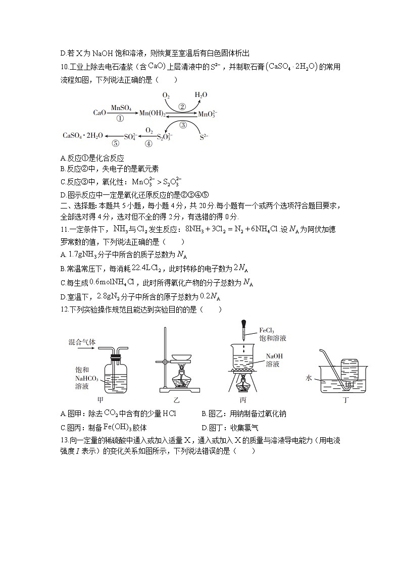 山东省济南市章丘区2022-2023学年高一上学期期中考试化学试题(无答案)03
