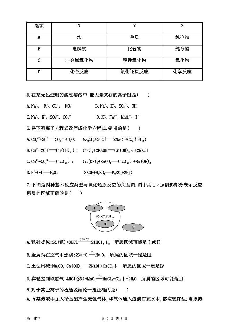 2022年秋季期中测试高一化学卷.第2页