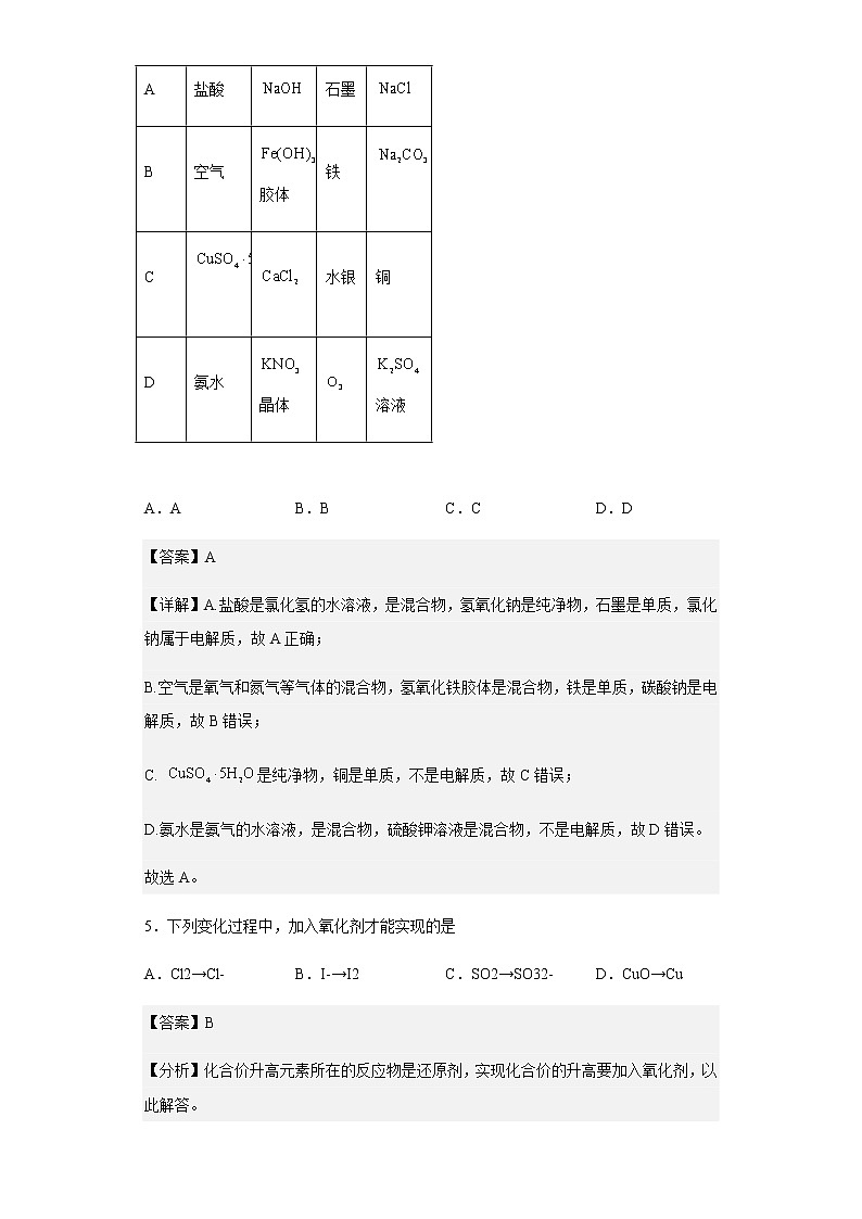 2022-2023学年四川省雅安中学高一上学期10月月考化学试题含解析03
