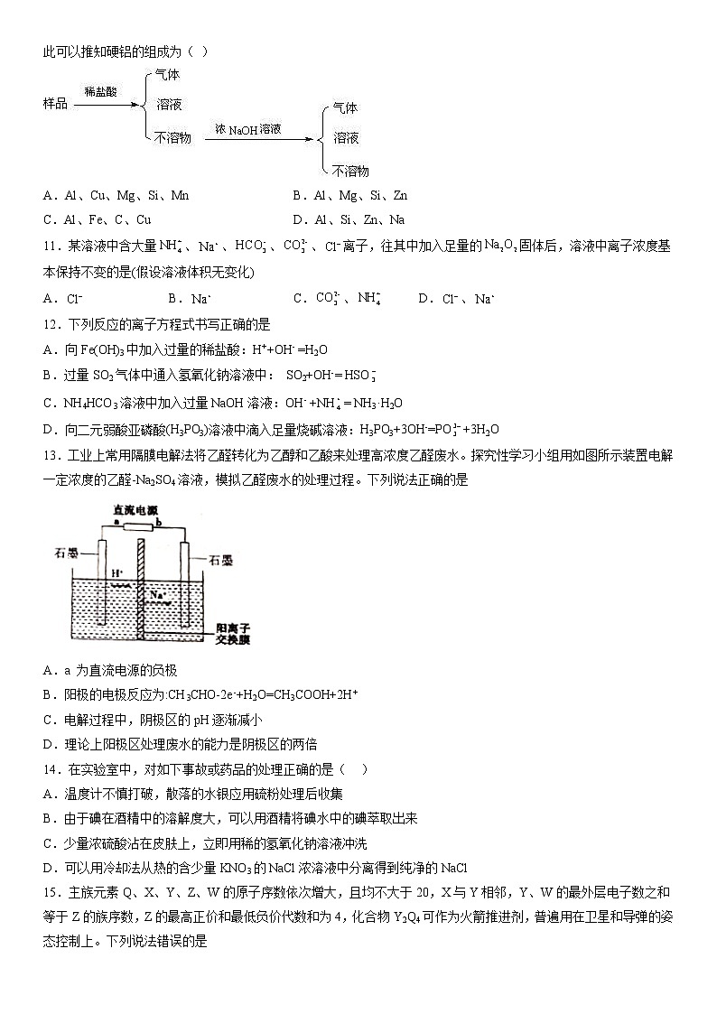2023维吾尔自治区和田地区二中高三上学期11月期中考试化学含答案第3页