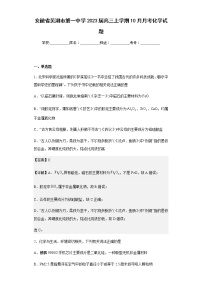 2023届安徽省芜湖市第一中学高三上学期10月月考化学试题含解析