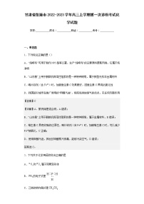 2022-2023学年甘肃省张掖市高三上学期第一次诊断考试化学试题含解析