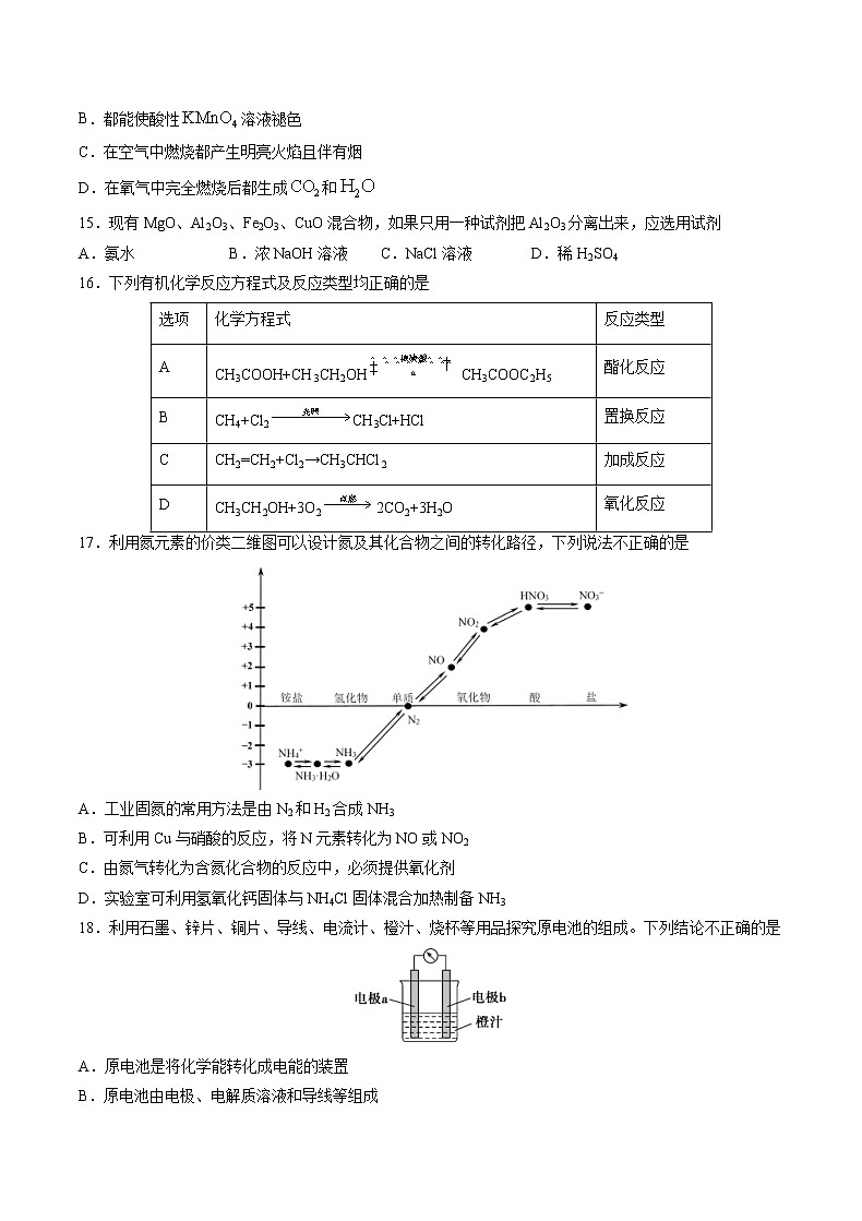 2022年12月山东省普通高中学业水平合格性考试化学仿真模拟试卷C（考试版）第3页