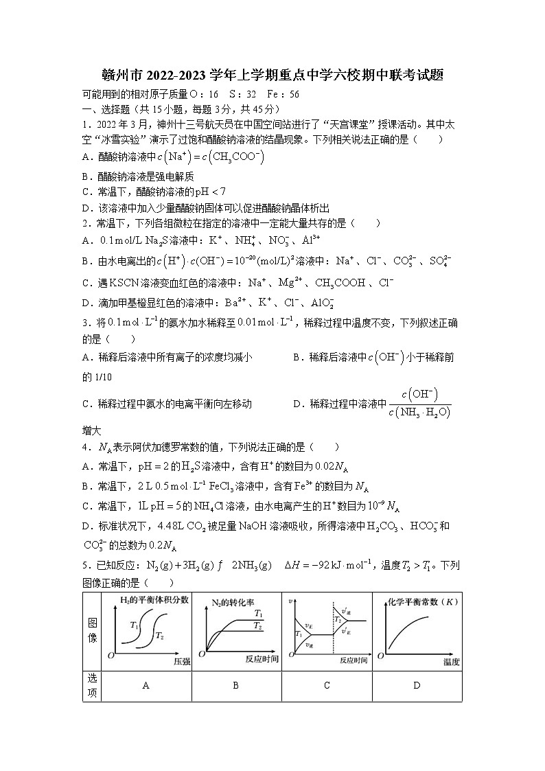 江西省赣州市重点中学六校2022-2023学年高二上学期期中联考化学试题01