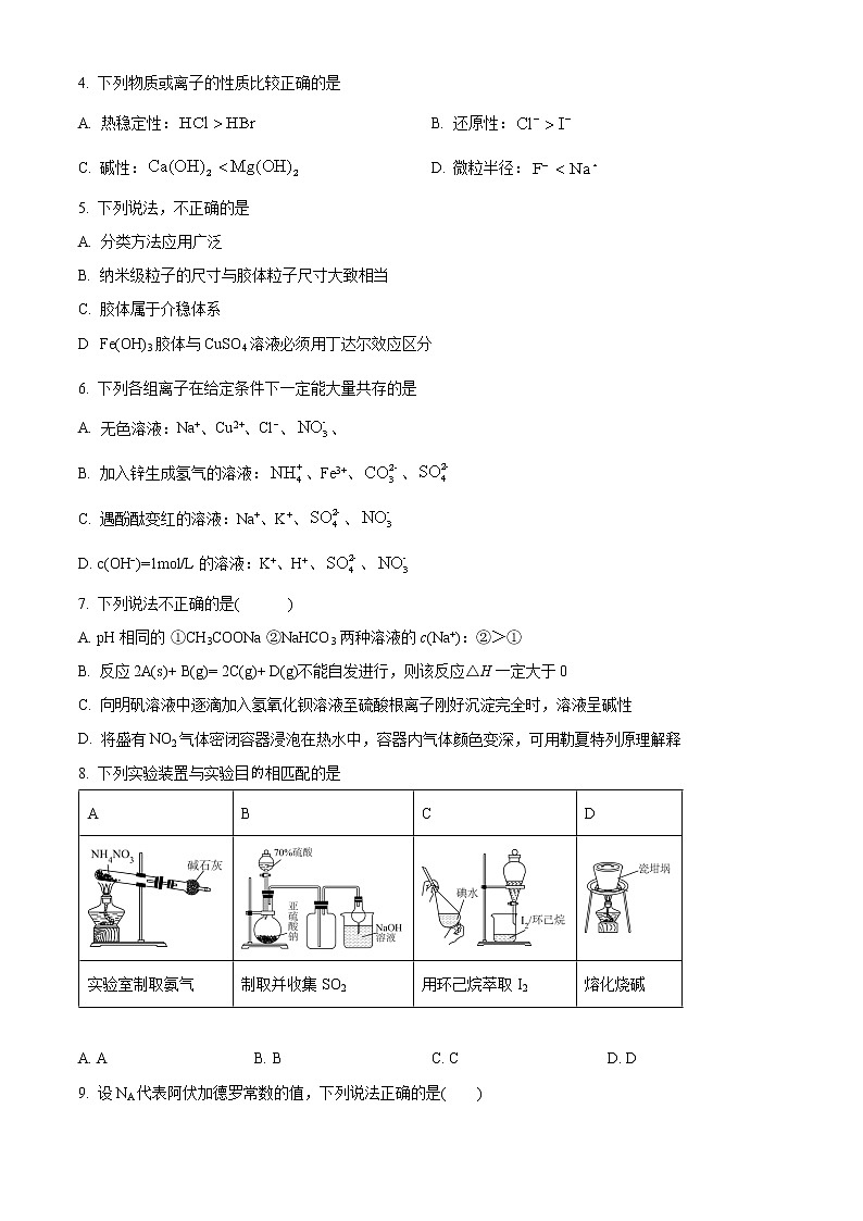 2023维吾尔自治区喀什六中高三上学期9月实用性月考（一）化学试题含解析02