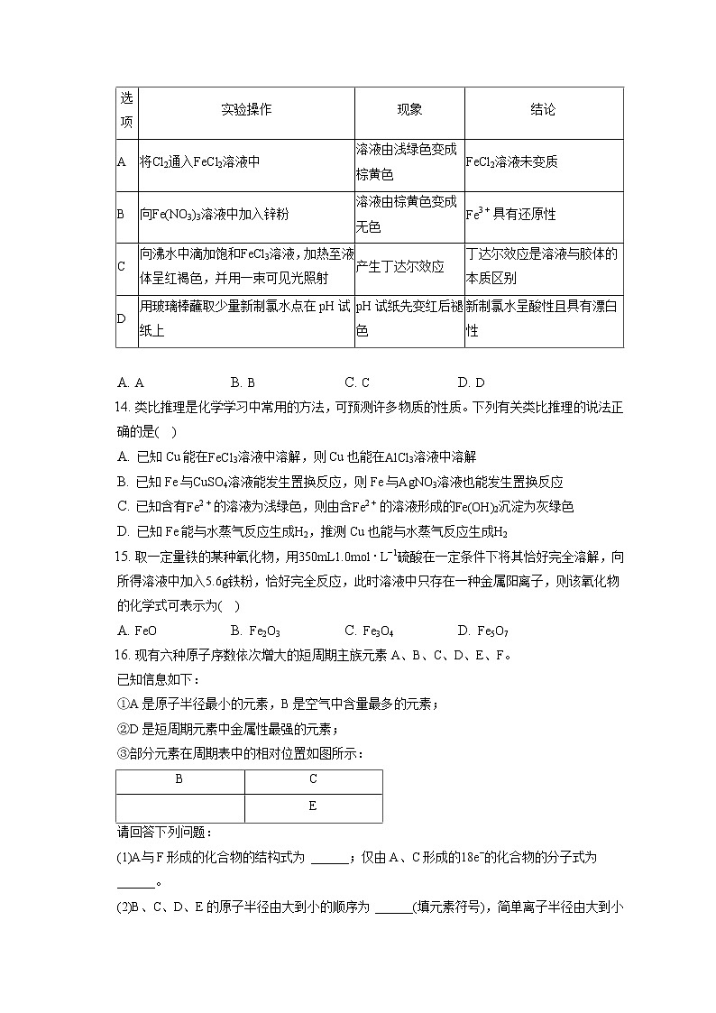 2021-2022学年吉林省白山市高一（上）期末化学试卷（含答案解析）第3页