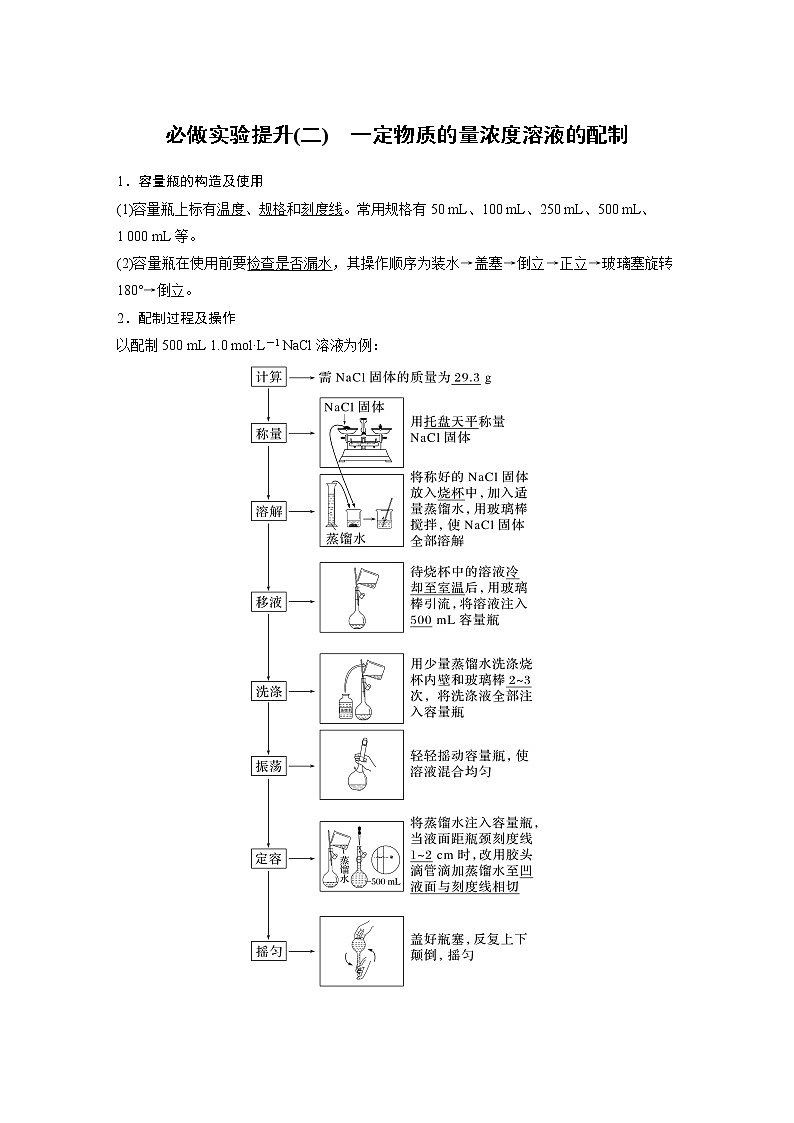 (新高考)高考化学一轮复习讲义第2章第6讲必做实验提升(二)一定物质的量浓度溶液的配制(含解析)01