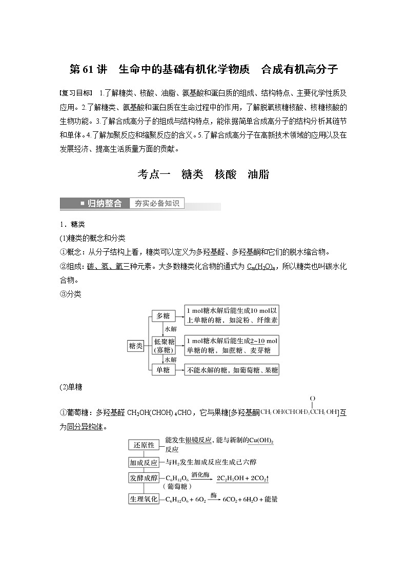 (新高考)高考化学一轮复习讲义第9章第61讲生命中的基础有机化学物质合成有机高分子(含解析)第1页