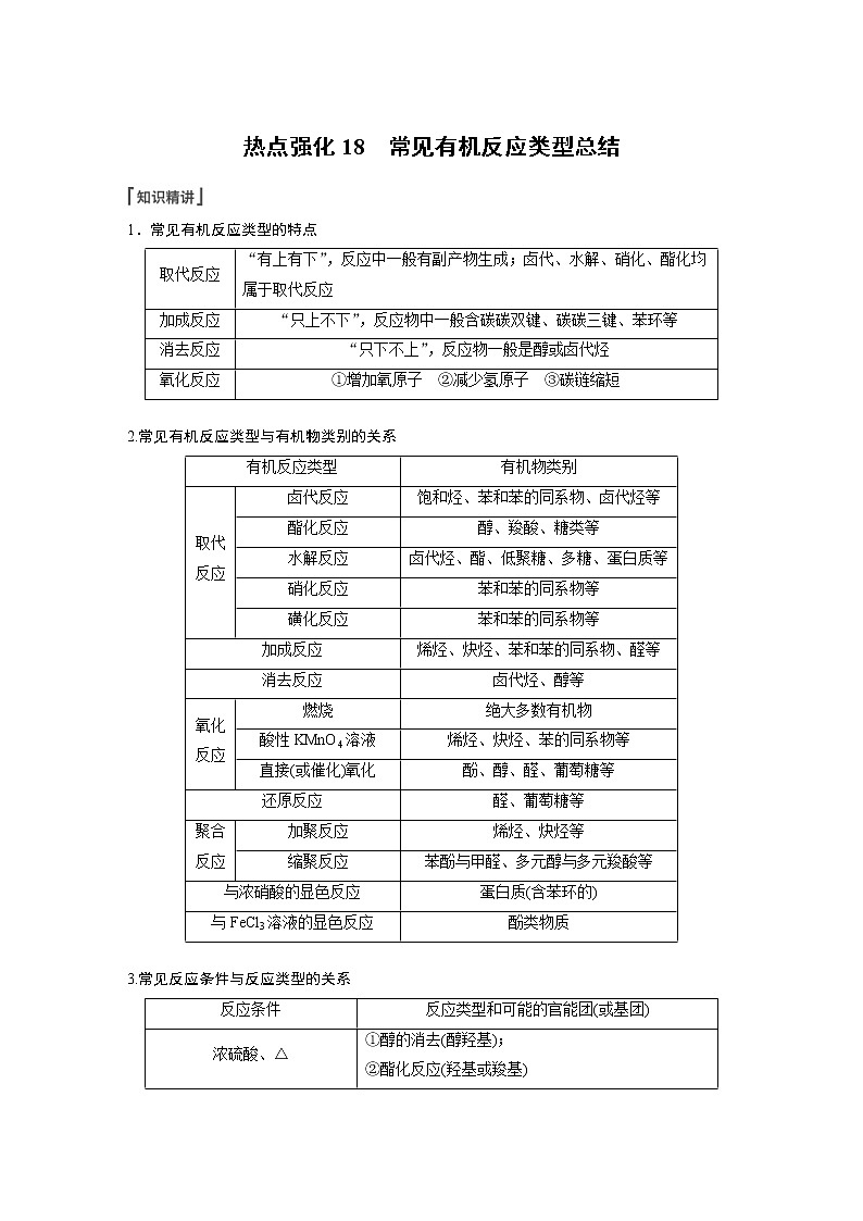(新高考)高考化学一轮复习讲义第9章热点强化18常见有机反应类型总结(含解析)01
