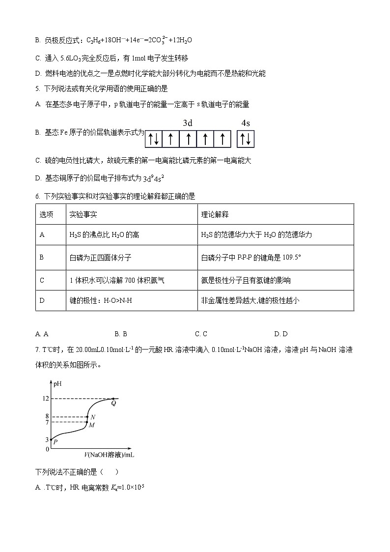 2022湖南省长郡中学高二上学期期末考试化学含解析02