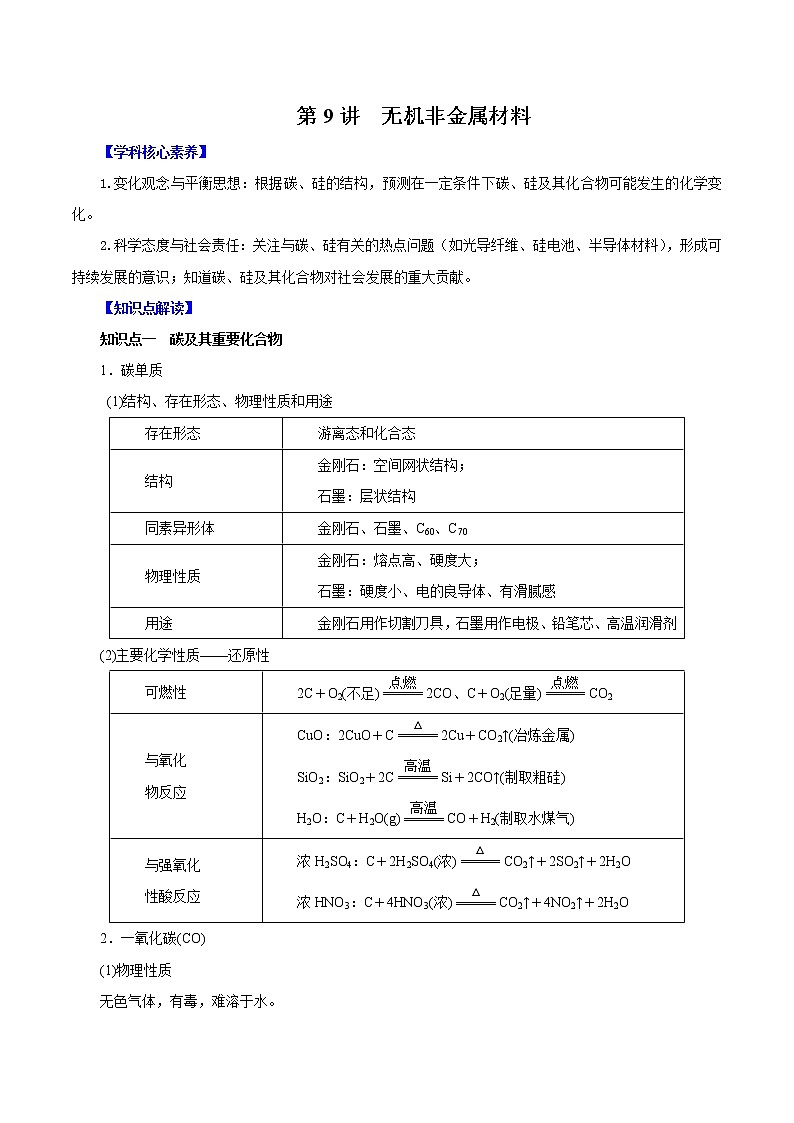 (新高考)高考化学一轮复习讲测练第9讲无机非金属材料（讲）(2份打包，解析版+原卷版，可预览)01