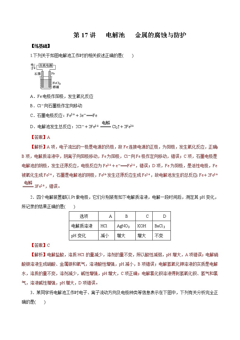 (新高考)高考化学一轮复习讲测练第17讲电解池金属的腐蚀与防护（练）(2份打包，解析版+原卷版，可预览)01
