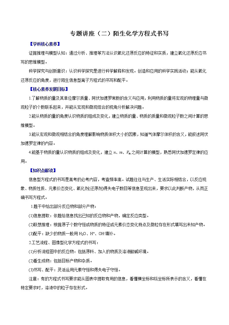 (新高考)高考化学一轮复习讲测练专题讲座（二）陌生化学方程式书写（讲）(2份打包，解析版+原卷版，可预览)01