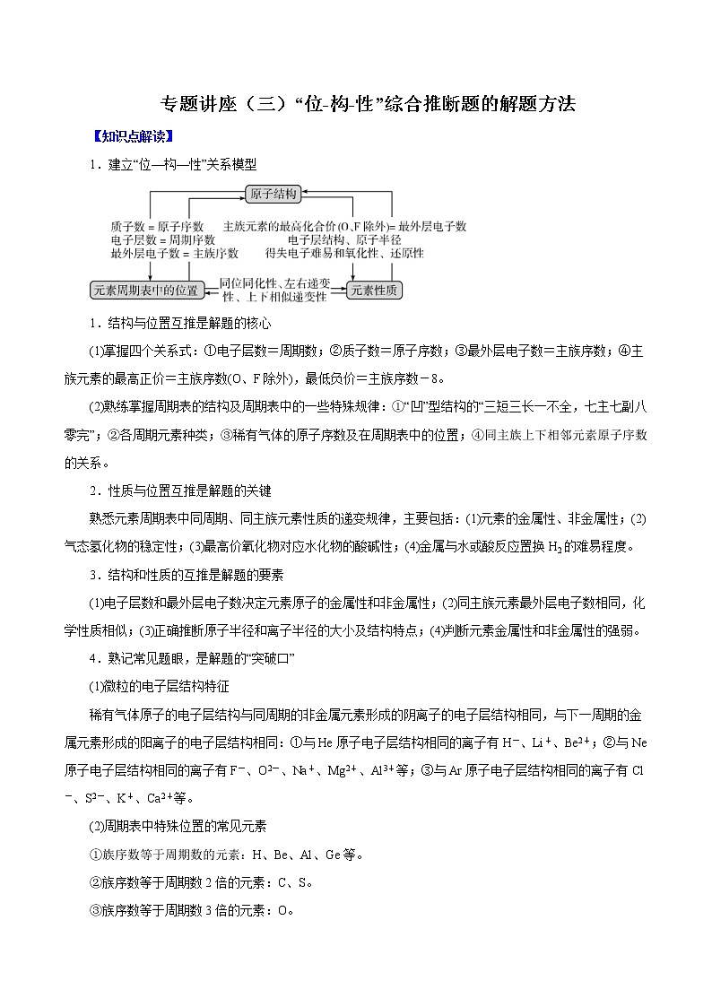 (新高考)高考化学一轮复习讲测练专题讲座（三）“位-构-性”综合推断题的解题方法（讲）(2份打包，解析版+原卷版，可预览)01