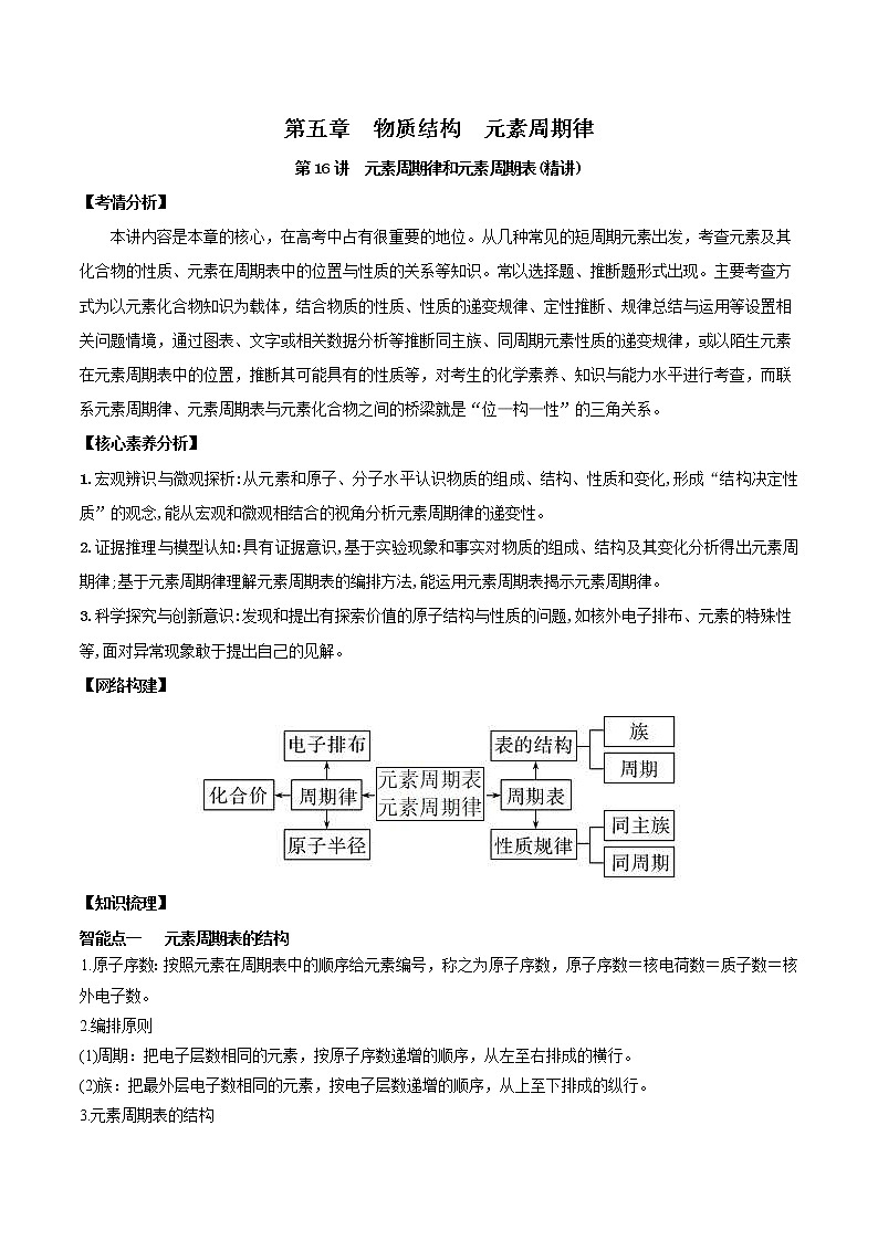 (通用版)高考化学一轮复习讲练测第16讲  元素周期律和元素周期表（精讲）（2份打包，解析版+原卷版，可预览）01