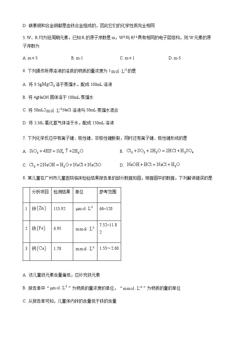 贵州省遵义市2021-2022学年高一上学期期末考试化学试题（解析版）第2页