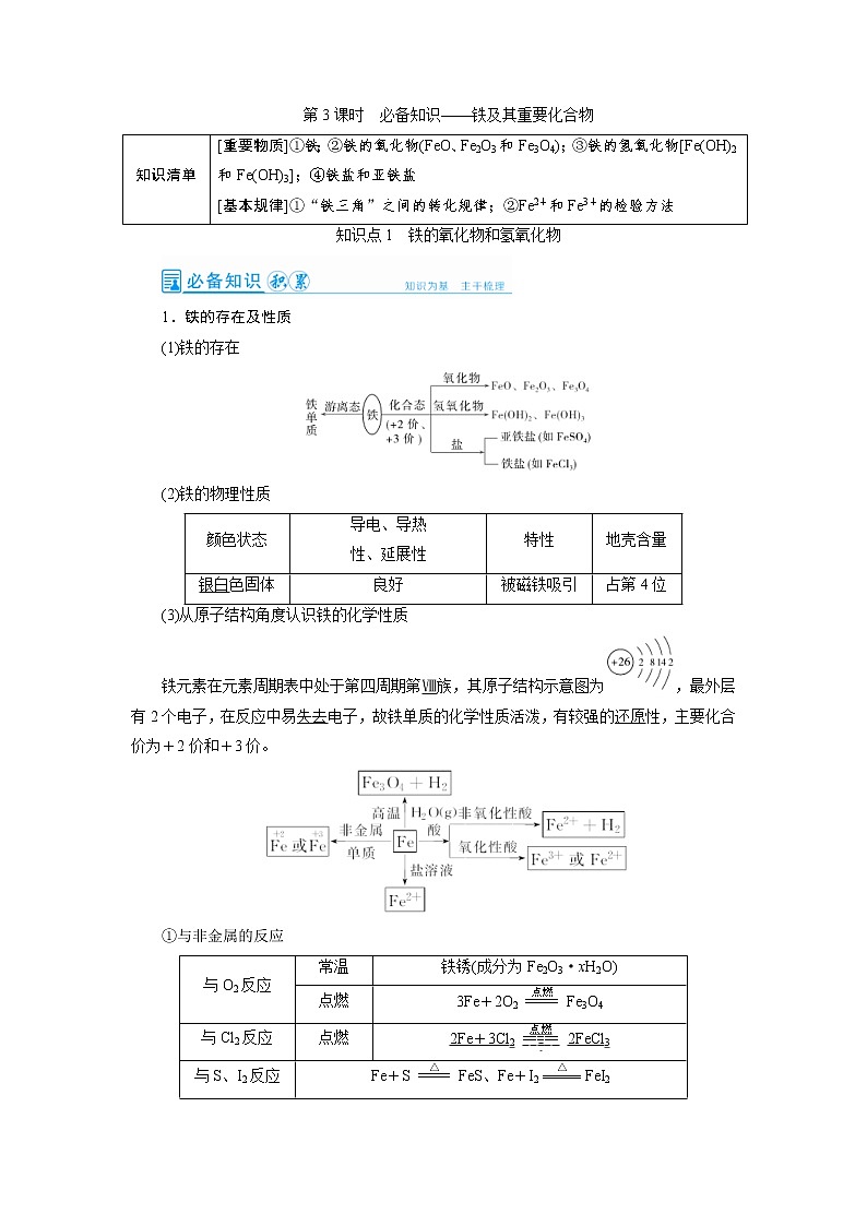 高考化学一轮复习教案第3章第3讲 铁及其重要化合物（含解析）01
