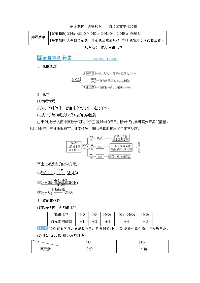 高考化学一轮复习教案第4章第5讲 氮及其重要化合物（含解析）01