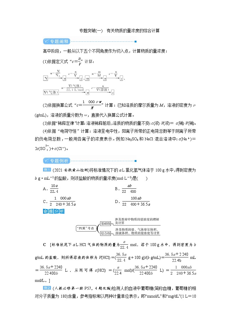 高考化学二轮复习教案专题突破(一)　有关物质的量浓度的综合计算（含解析）第1页