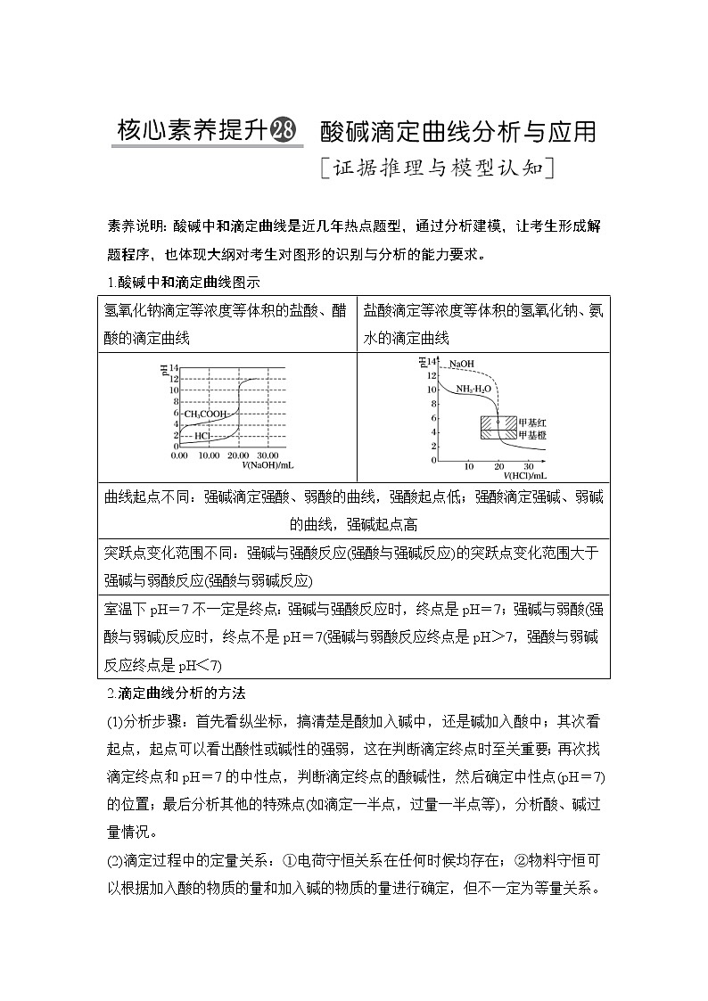 2022年高考化学二轮复习核心素养提升28 酸碱滴定曲线分析与应用 (含解析) 试卷01