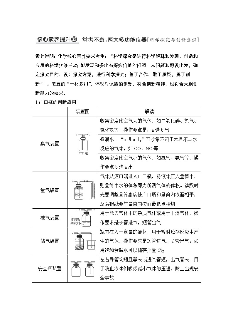 2022年高考化学二轮复习核心素养提升32 常考不衰：两大多功能仪器 (含解析) 试卷01