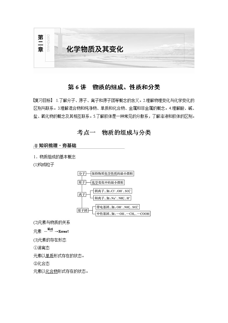 2022年高考化学一轮复习讲义第2章第6讲　物质的组成、性质和分类 (含解析)01