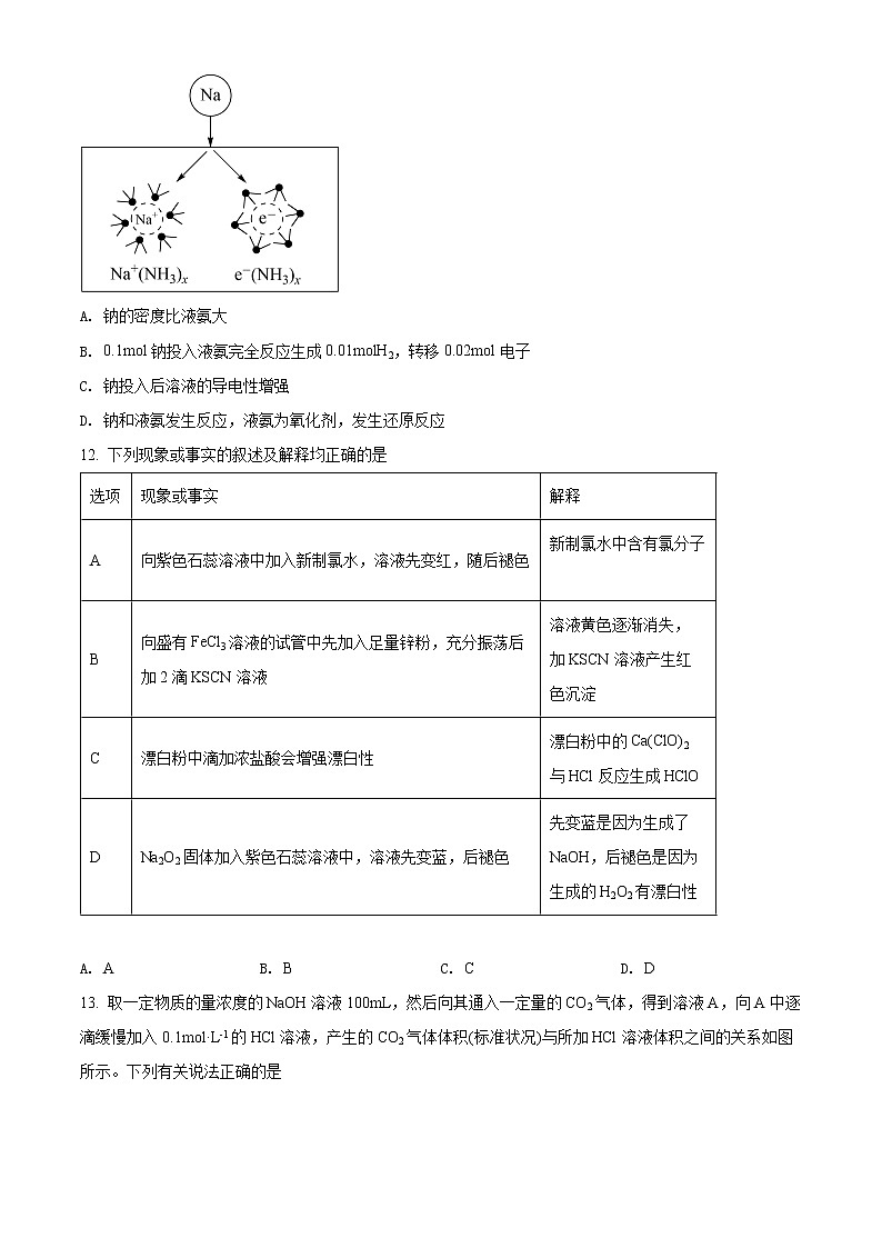 2022怀化高一上学期期末考试化学含解析03