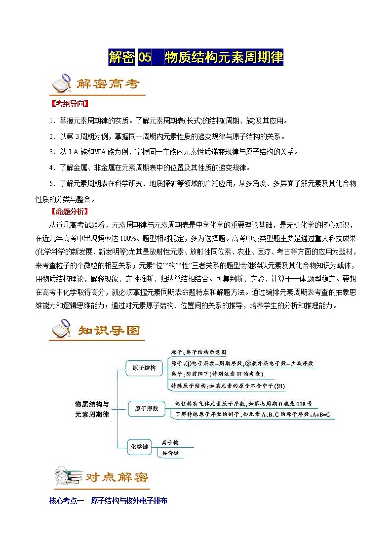 高考化学二轮复习讲义+分层训练解密05物质结构元素周期律（讲义）第1页