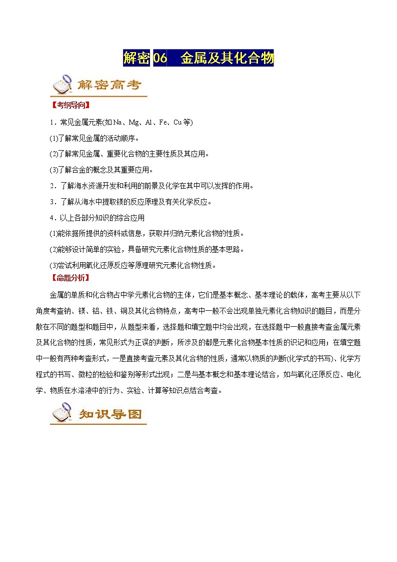 高考化学二轮复习讲义+分层训练解密06金属及其化合物（讲义）第1页