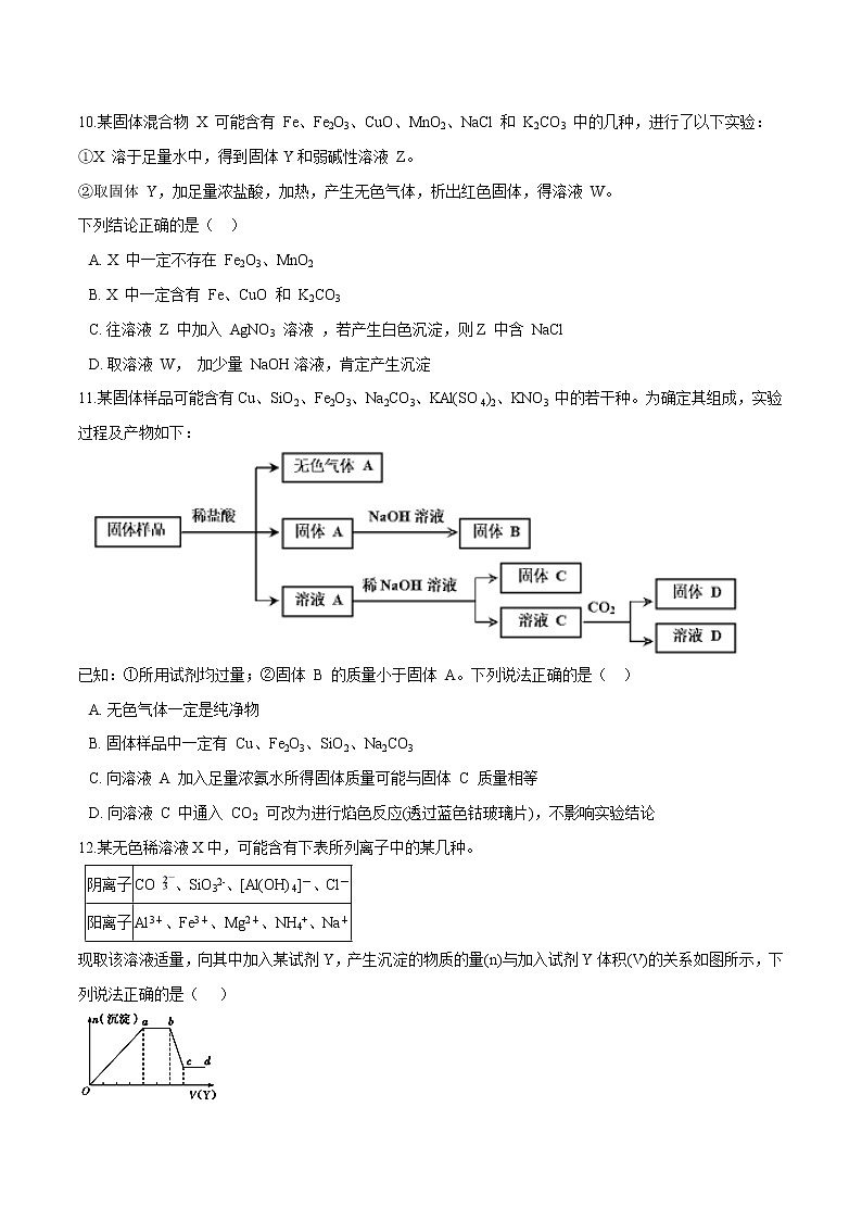 2022年高考化学一轮复习高频考点集训专题03 金属及其化合物（原卷版）第3页