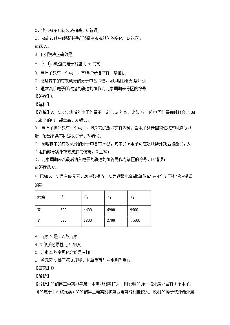2022潍坊高二上学期期末考试化学试题含解析02