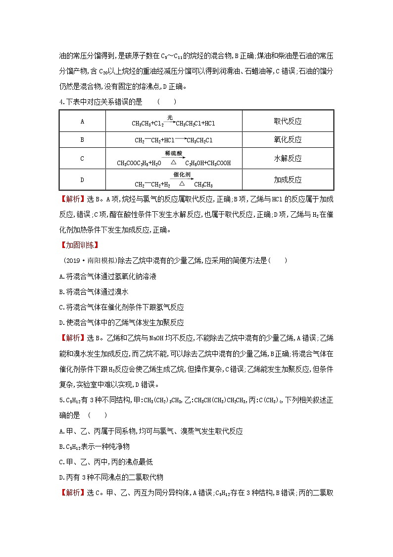 (通用版)高考化学一轮复习课时分层提升练二十八9.1甲烷乙烯苯煤石油天然气的综合利用(含解析)第2页