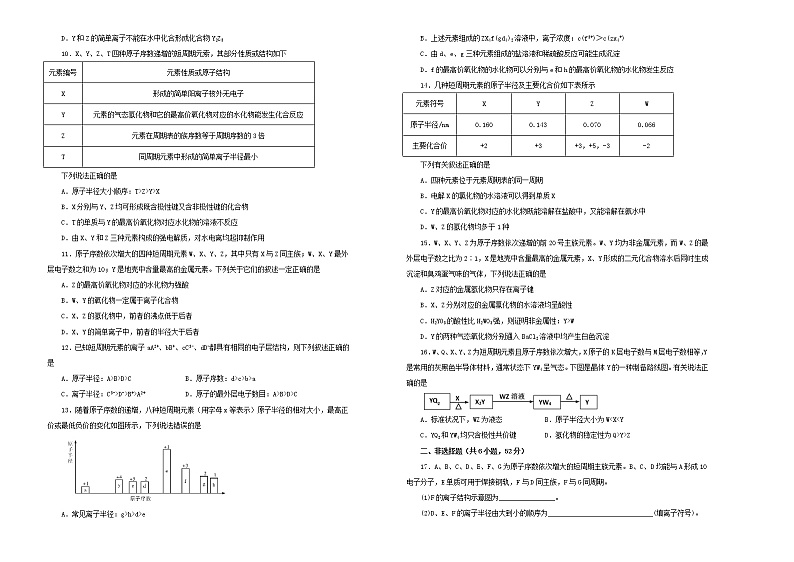 (通用版)高考化学一轮复习单元训练卷第八单元物质结构元素周期律B卷(含解析)第2页